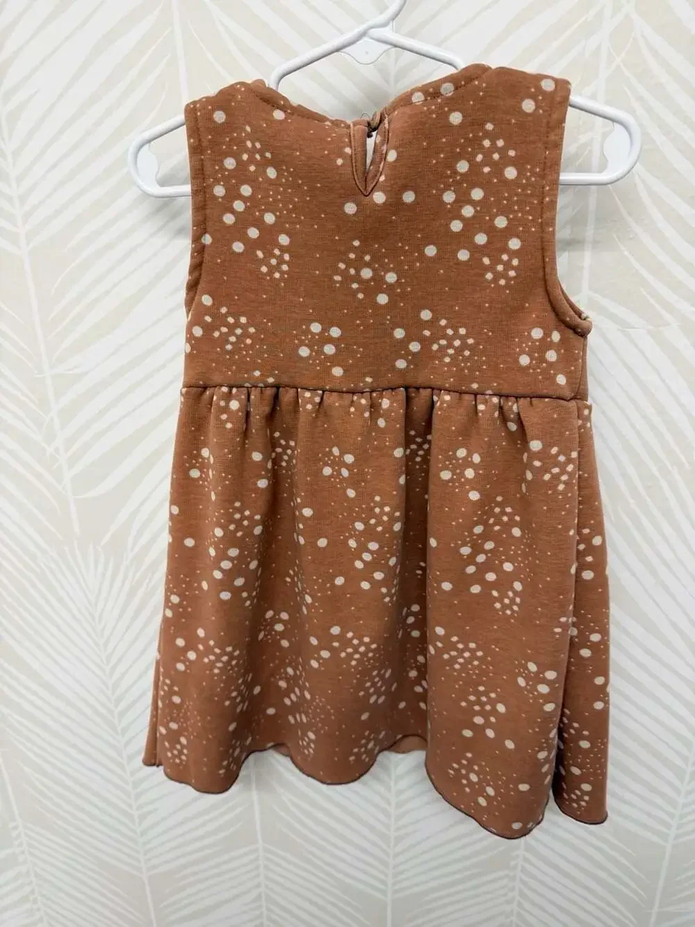 Zara Baby Girl Tan Fleece Polka Dot Pinafore Dress, Size 3-4 Years